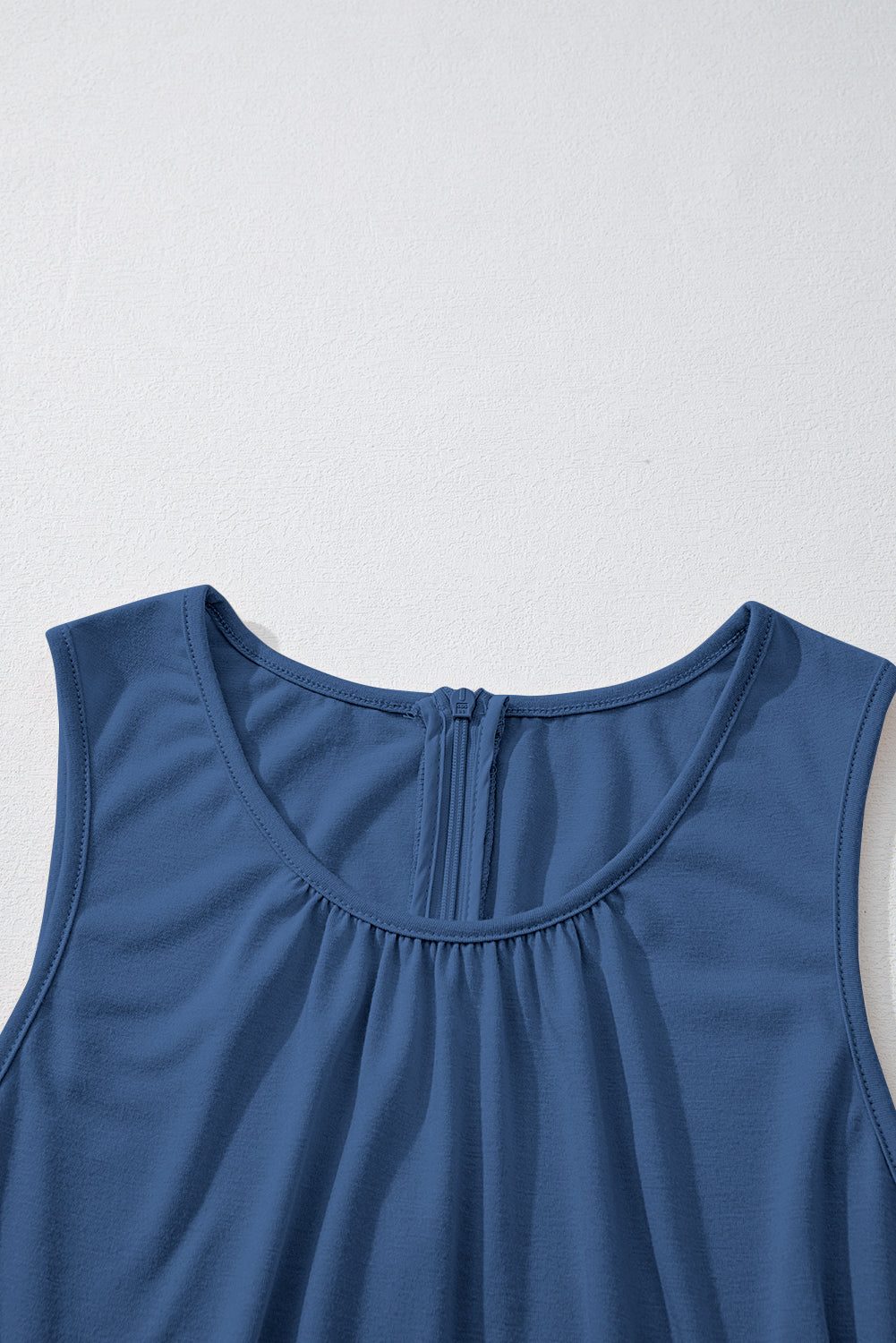Solid Pleated Detail Sleeveless Elastic Waist Jumpsuit