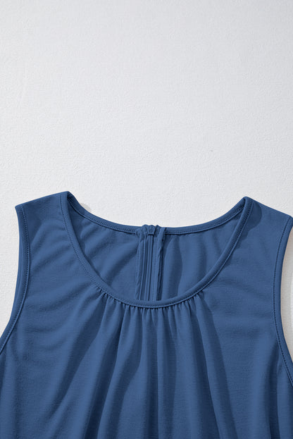 Solid Pleated Detail Sleeveless Elastic Waist Jumpsuit