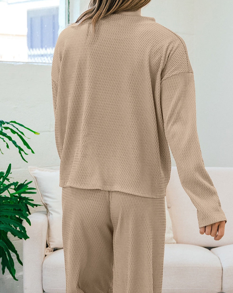 Textured Pullover and Pants Outfit Set