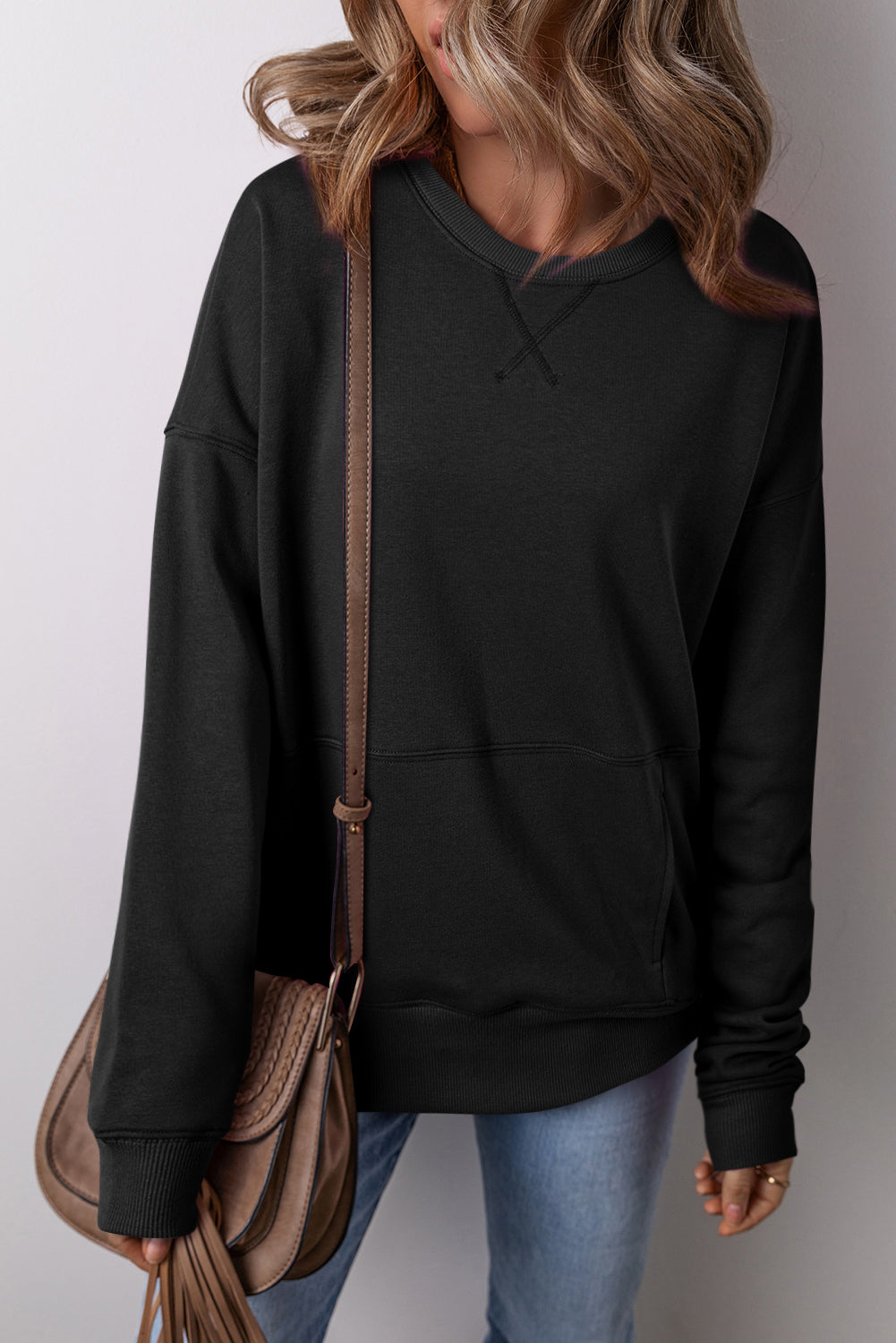 Drop Shoulder Crisscross Stitching Sweatshirt