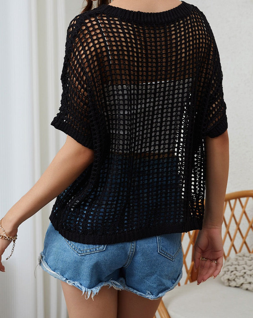 Fishnet Round Neck Sweater Tee