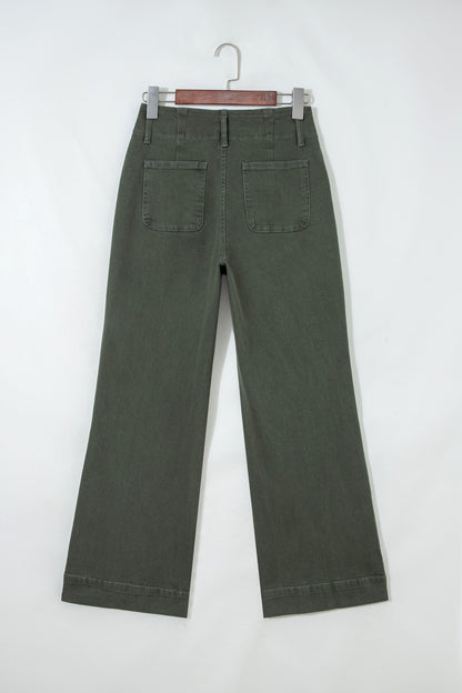 Denim 2-Button High Waist Wide Leg Jeans