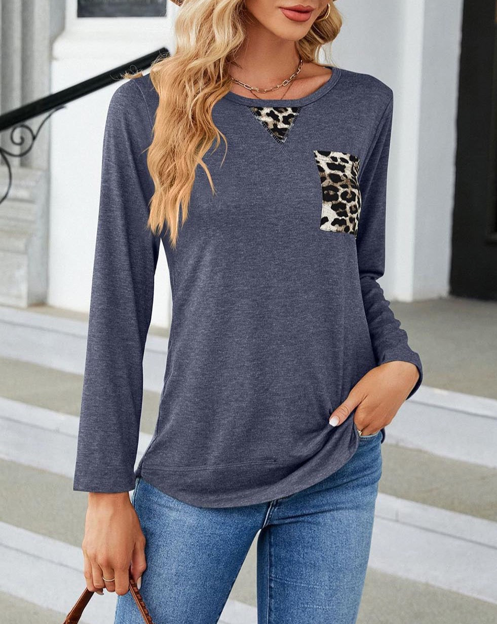 Leopard Pocketed Long Sleeve Top