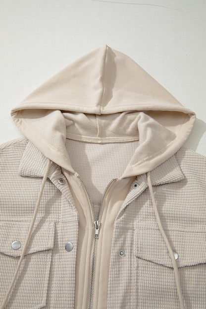 Textured Knit Pocketed Drawstring Hooded Jacket