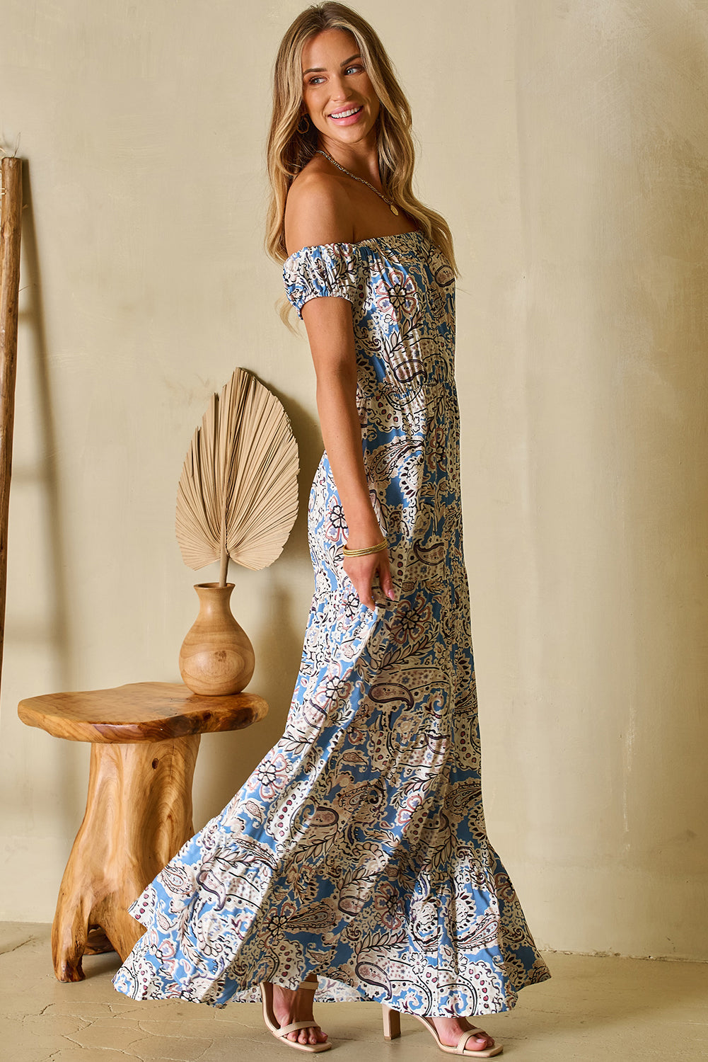 Boho Paisley Off-Shoulder Maxi Dress