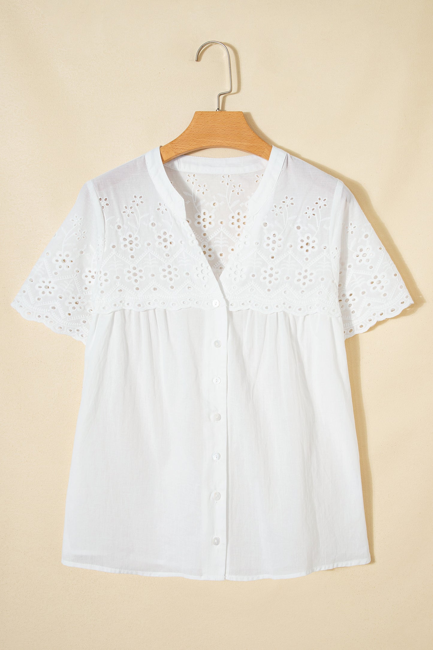 Flower Eyelet Embroidered Patchwork Sheer Shirt