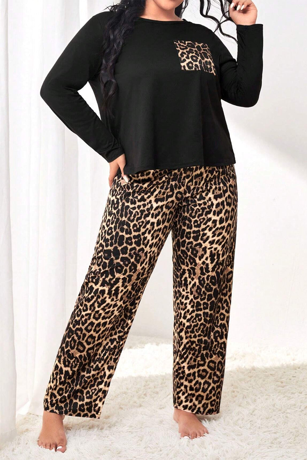 Plus Size Leopard Top and Pants Set