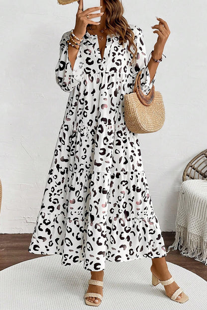 Leopard Notch V-Neck Maxi Dress