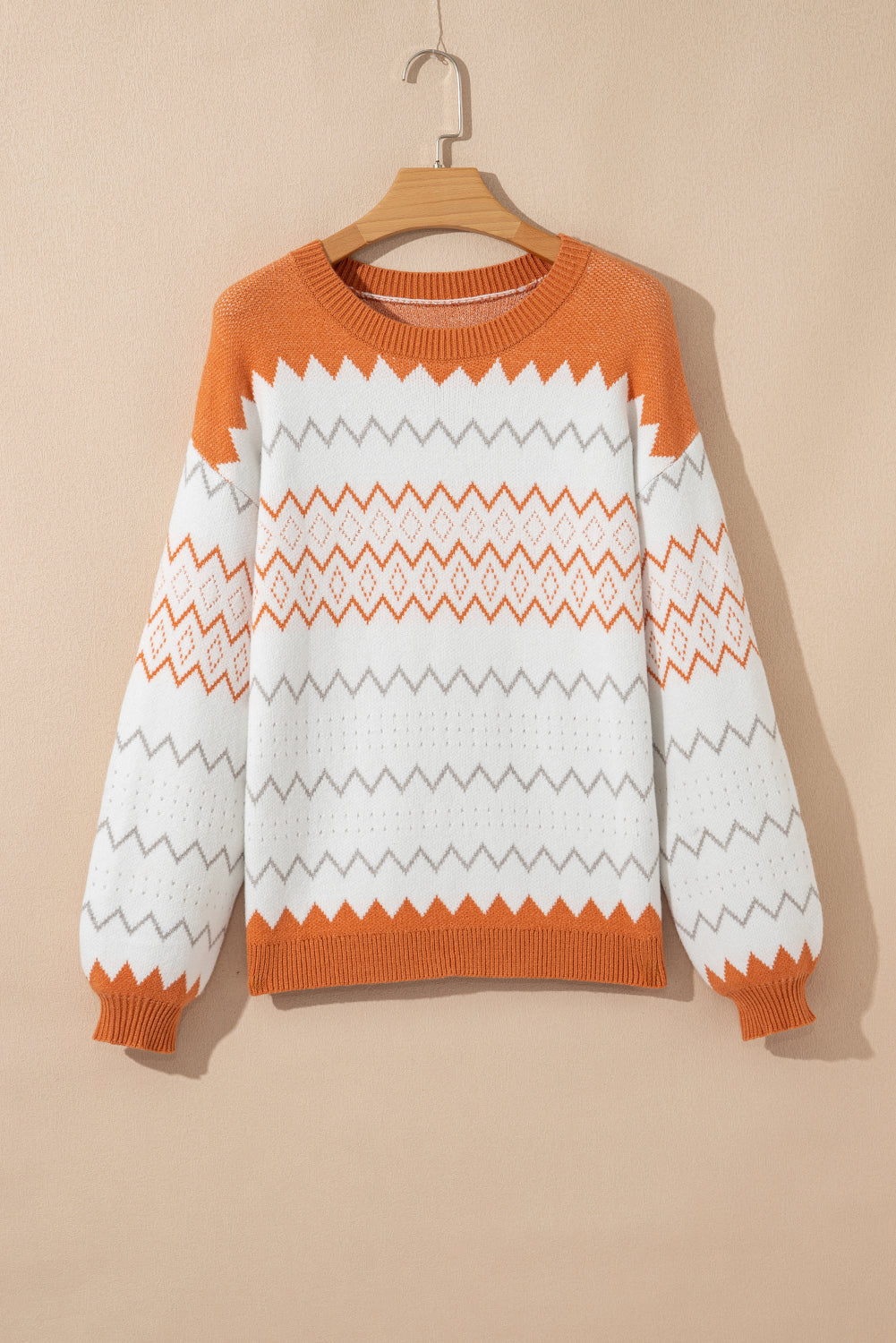 Geometric Zigzag Stripe Crewneck Pullover Sweater