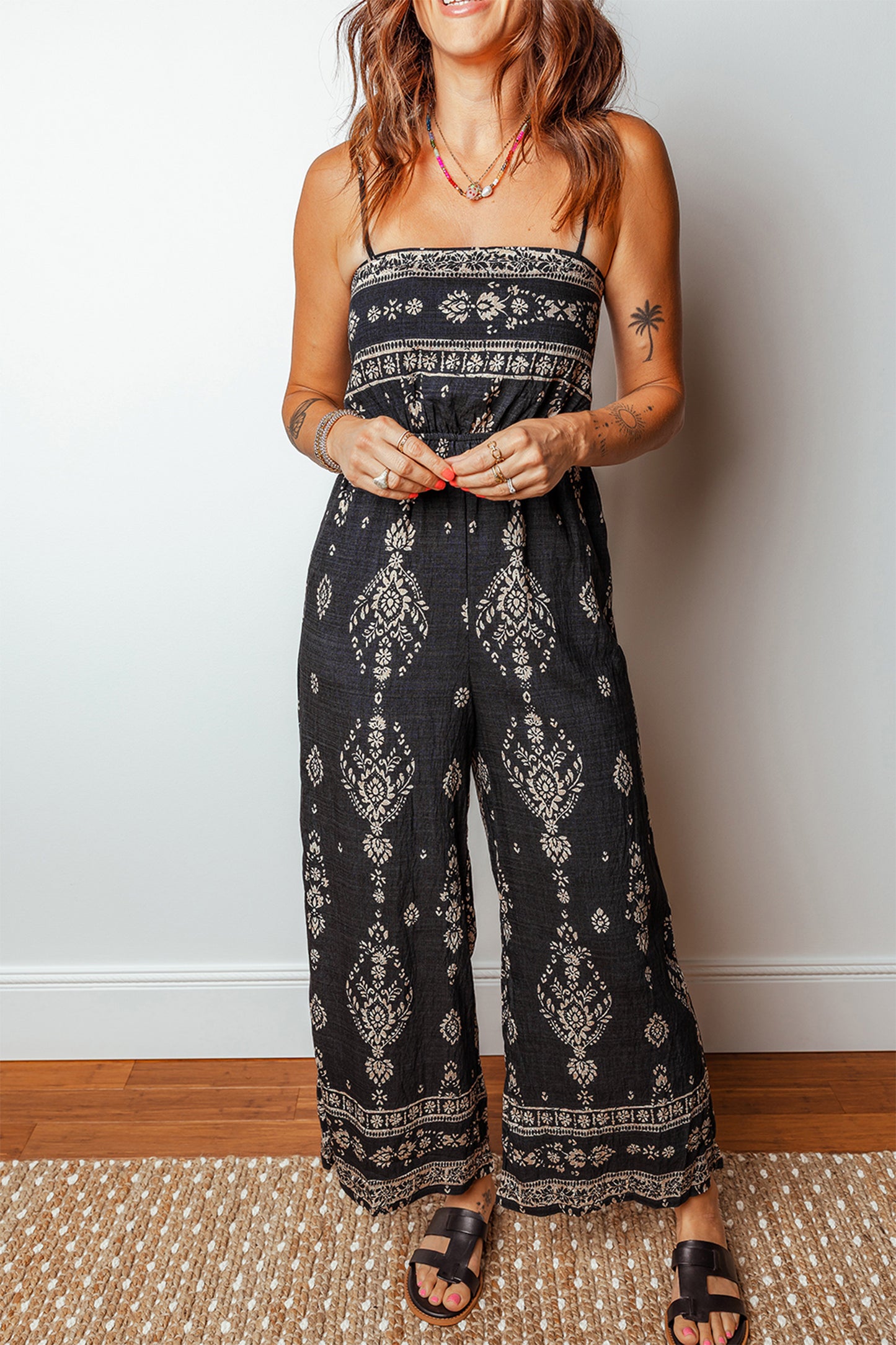Boho Spaghetti Straps Elastic Waist Jumpsuit