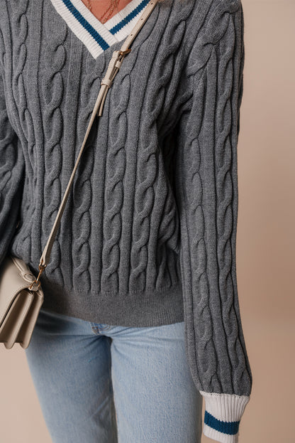 Contrast Ribbed Trim V-Neck Sweater