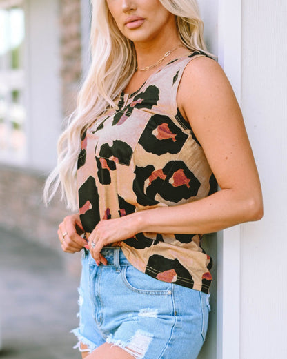 Leopard Chest Pocket Tank Top