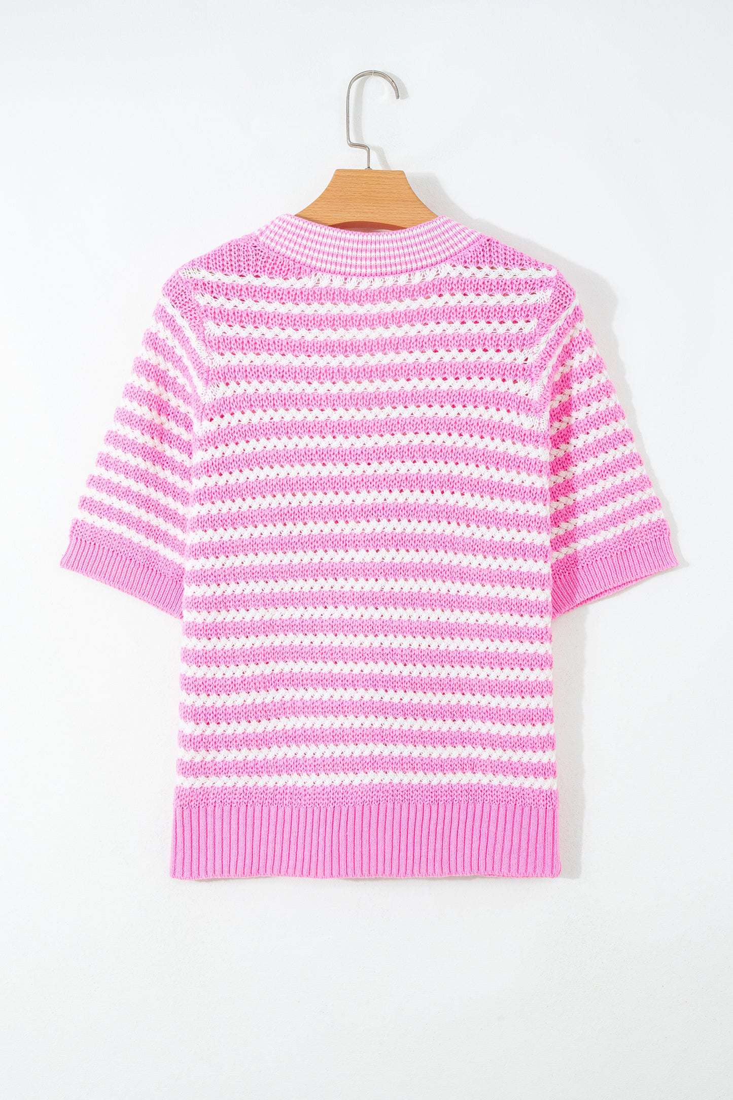 Stripe Bow Tie V-Neck Short Sleeve Sweater