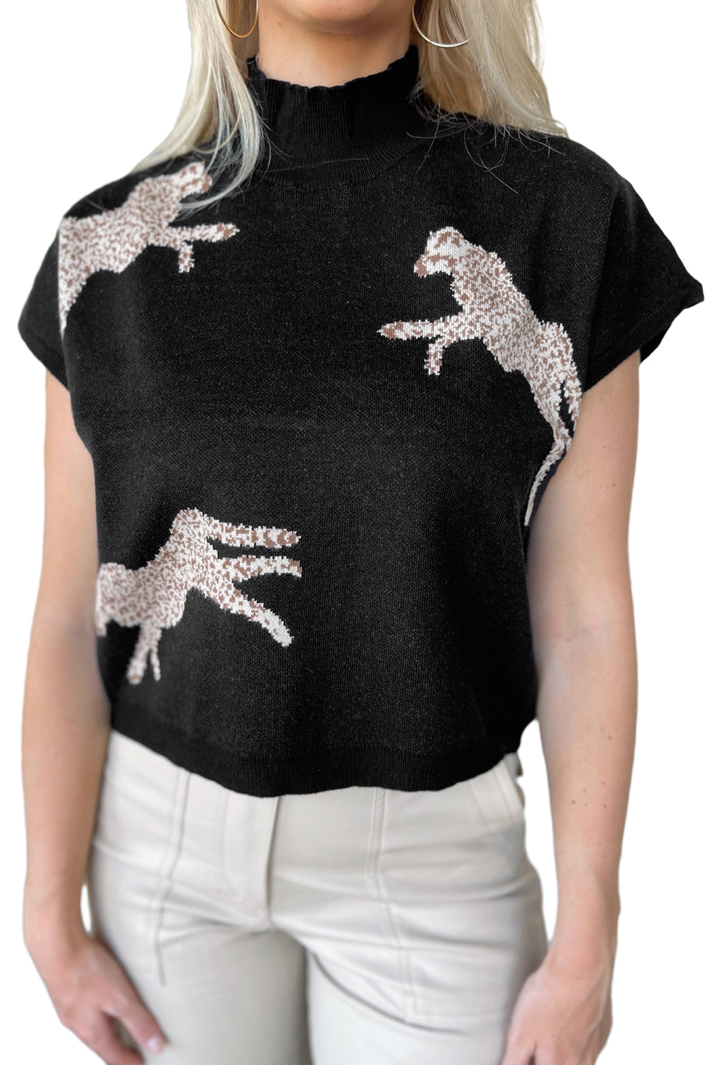 Cheetah Short Sleeve Turtleneck Sweater