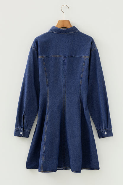 Denim Shirt Collar Long Sleeve Mini Dress