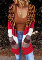 Leopard Colorblock Pocketed Long Cardigan