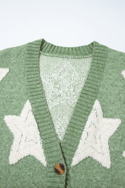 Star Sherpa Textured Buttoned Sweater Cardigan