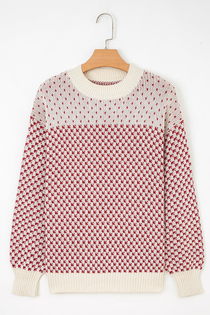 Dotted Colorblock Lantern Sleeve Sweater