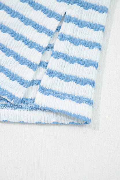 Stripe Collared Top and Drawstring Pants Set