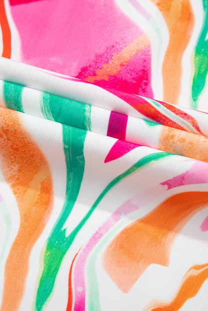 Abstract Ruffle Sleeve Smocked Maxi Dress