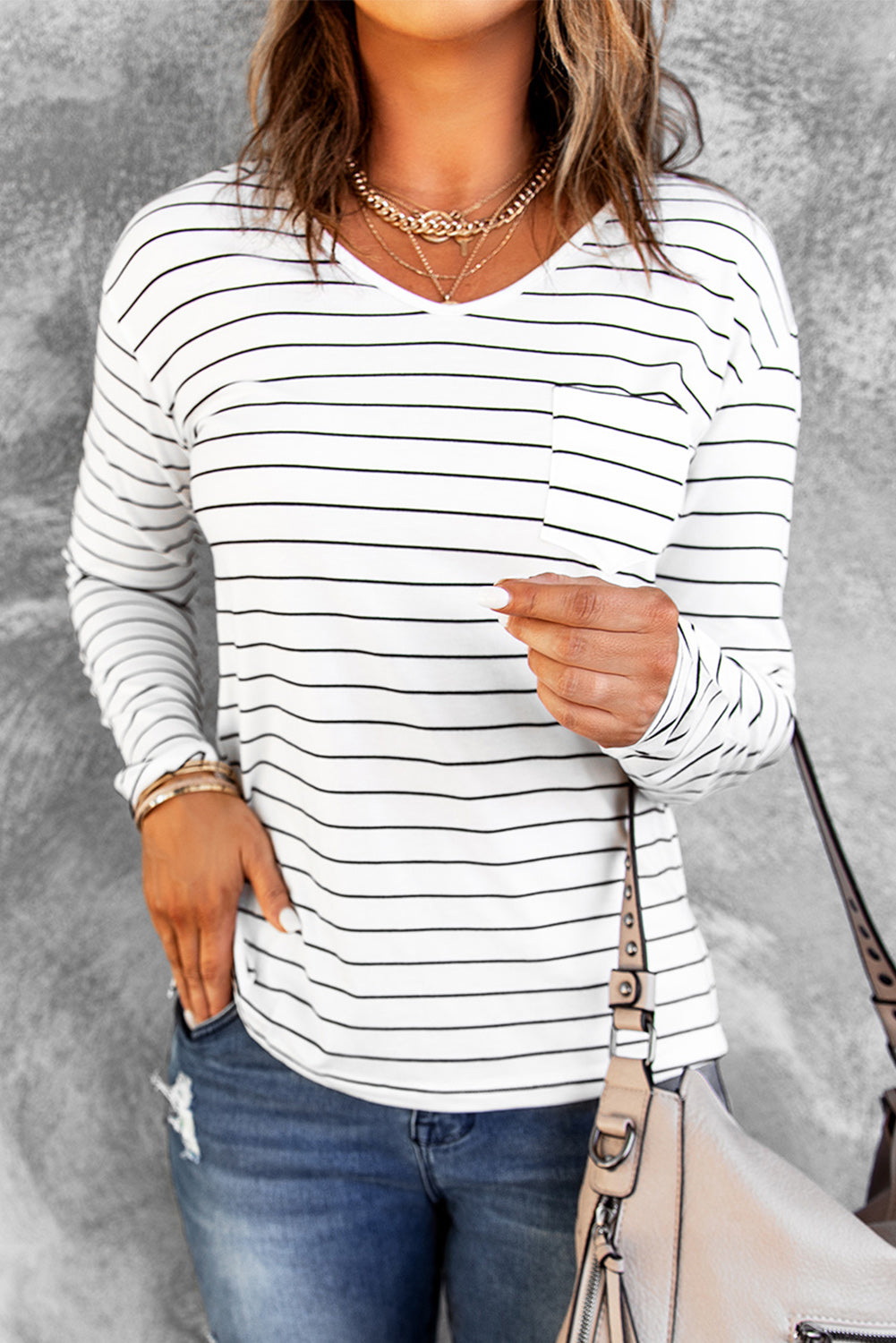 Stripe Long Sleeve V-Neck Top