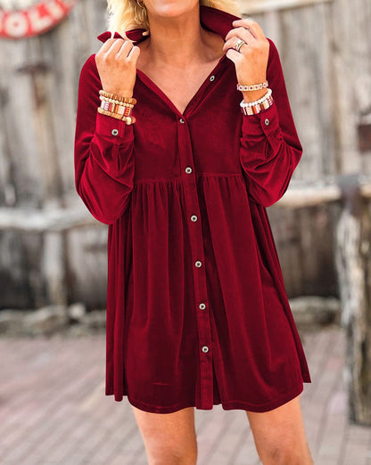 Velvet Long Sleeve Shirt Dress