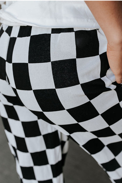 Checker High Waist Pocketed Joggers