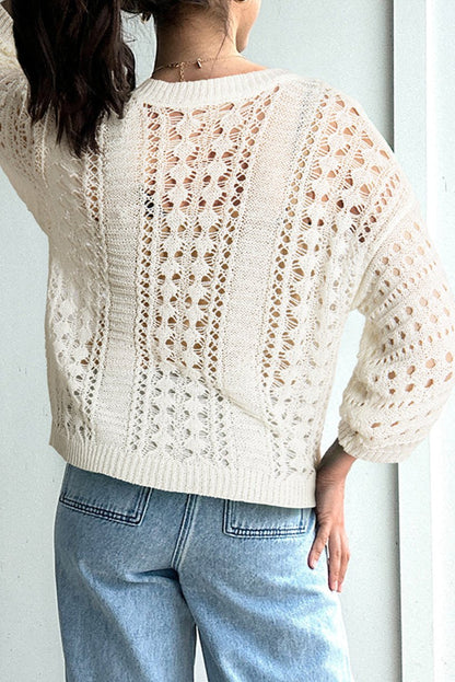 Hollowed Knit 3/4 Sleeve Sweater