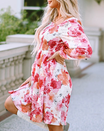 Floral Print Smocked Mini Dress