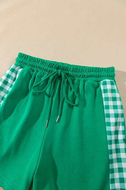 Gingham Patchwork Half-Zip Pullover & Shorts Set