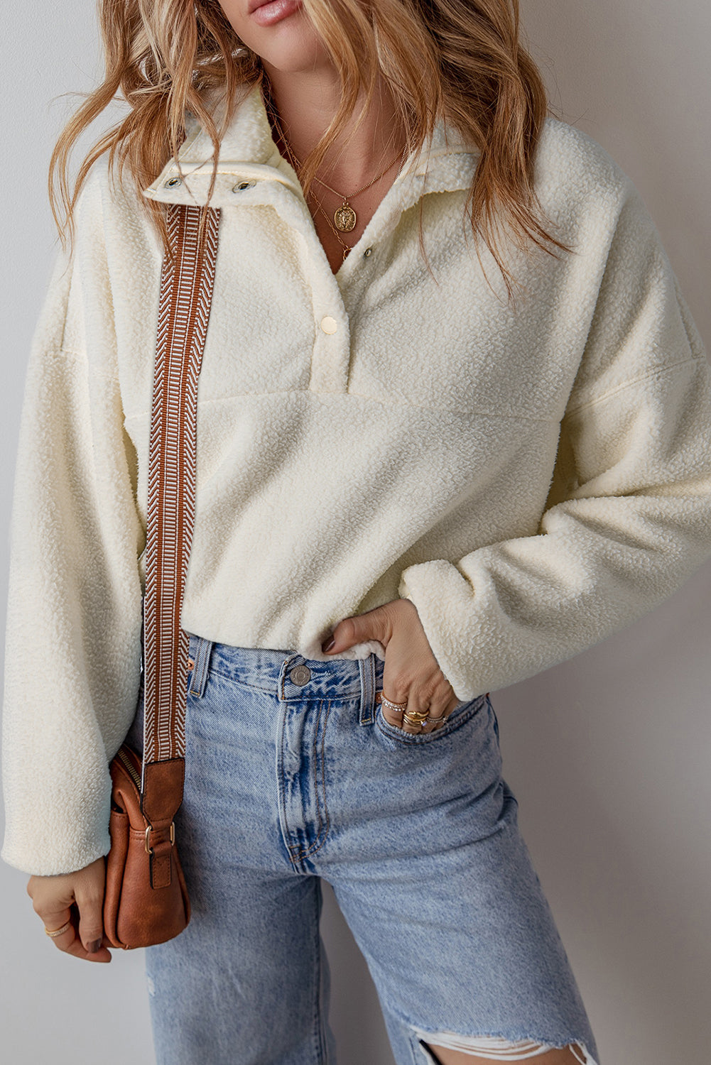 Fleece Half Buttoned Collar Sweatshirt