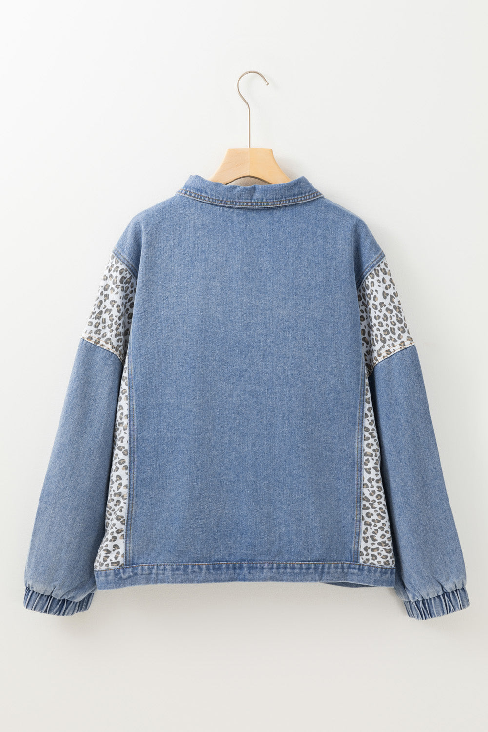 Plus Size Leopard Patchwork Denim Jacket