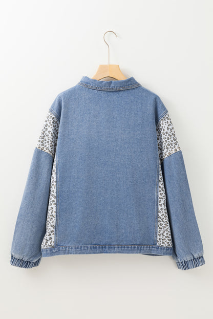 Plus Size Leopard Patchwork Denim Jacket