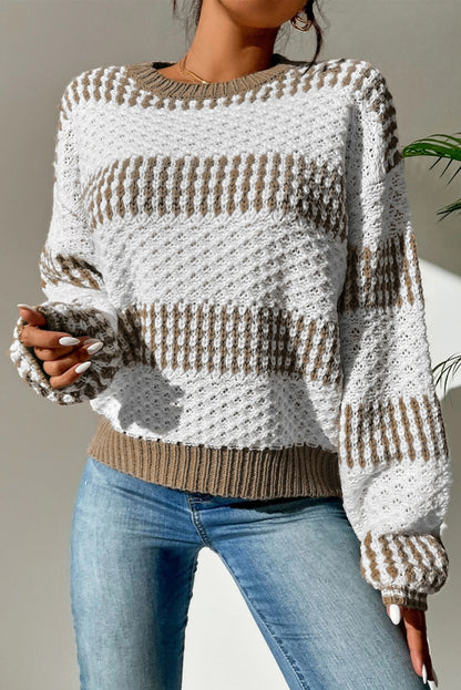 Stripe Cable Drop Shoulder Sweater