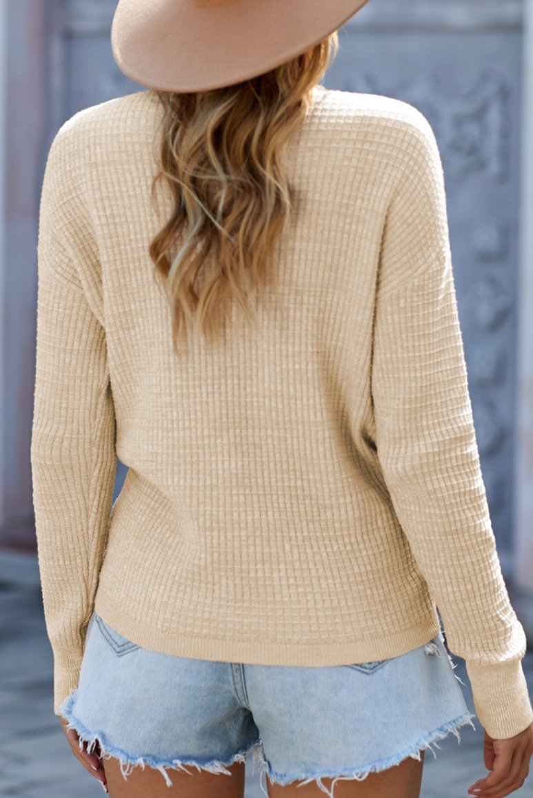 Waffle Knit Wrap V-Neck Sweater