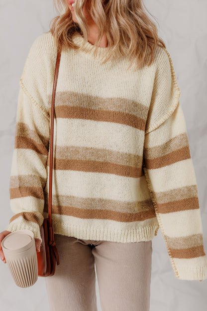 Stripe Reverse Seam Drop Shoulder Baggy Sweater