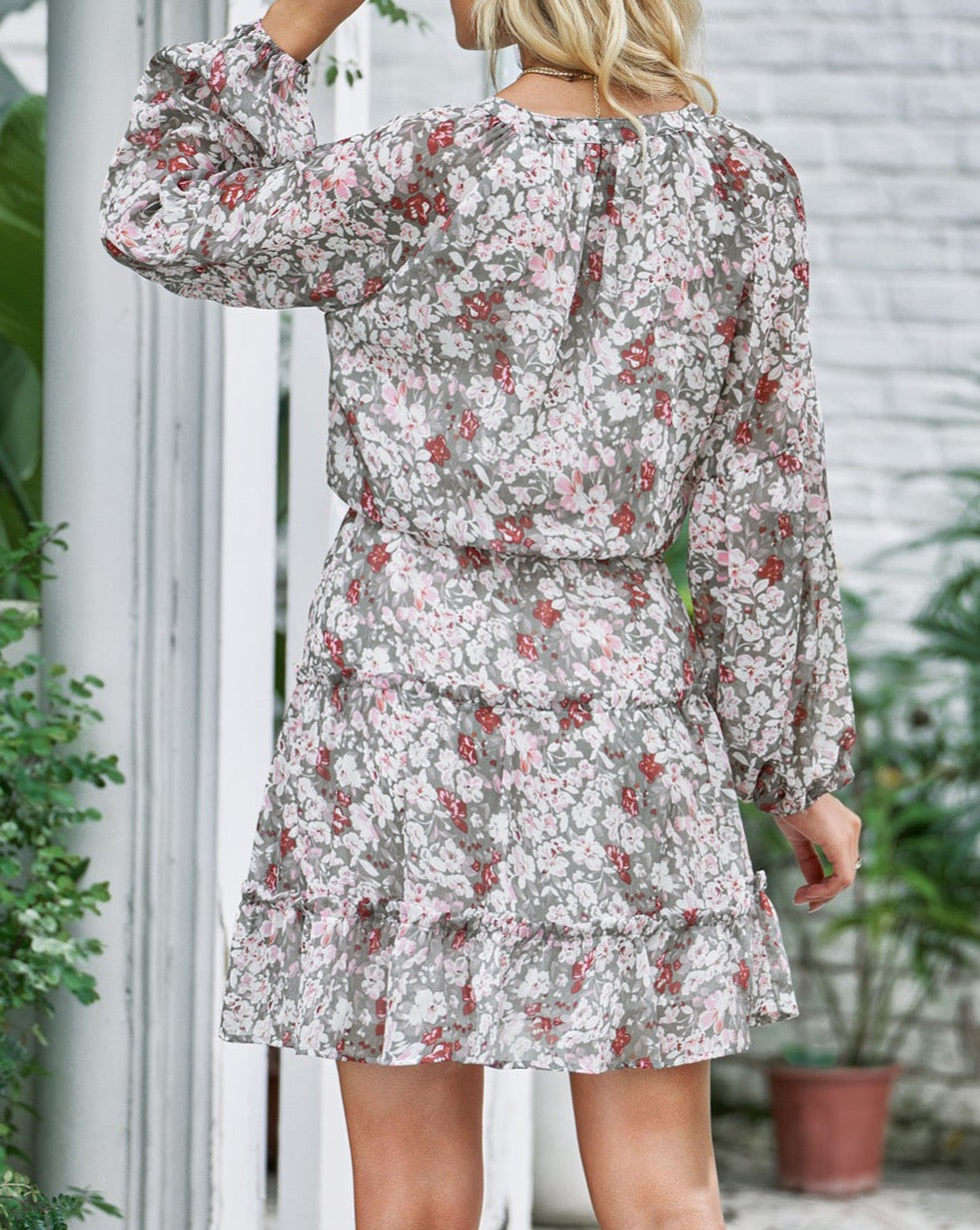 Floral Puff Sleeve Tiered Dress