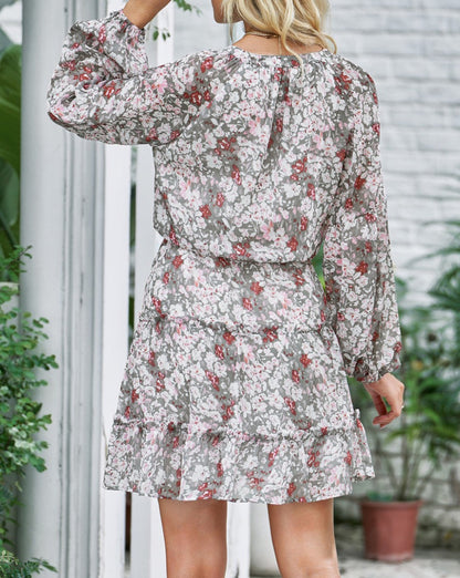 Floral Puff Sleeve Tiered Dress