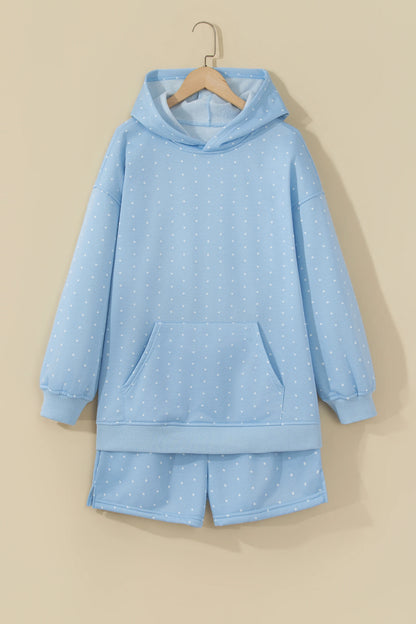 Polka Dot Kangaroo Pocket Hoodie & Shorts Set