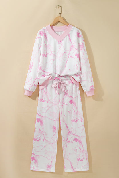Camo V-Neck Long Sleeve Top & Pants Set