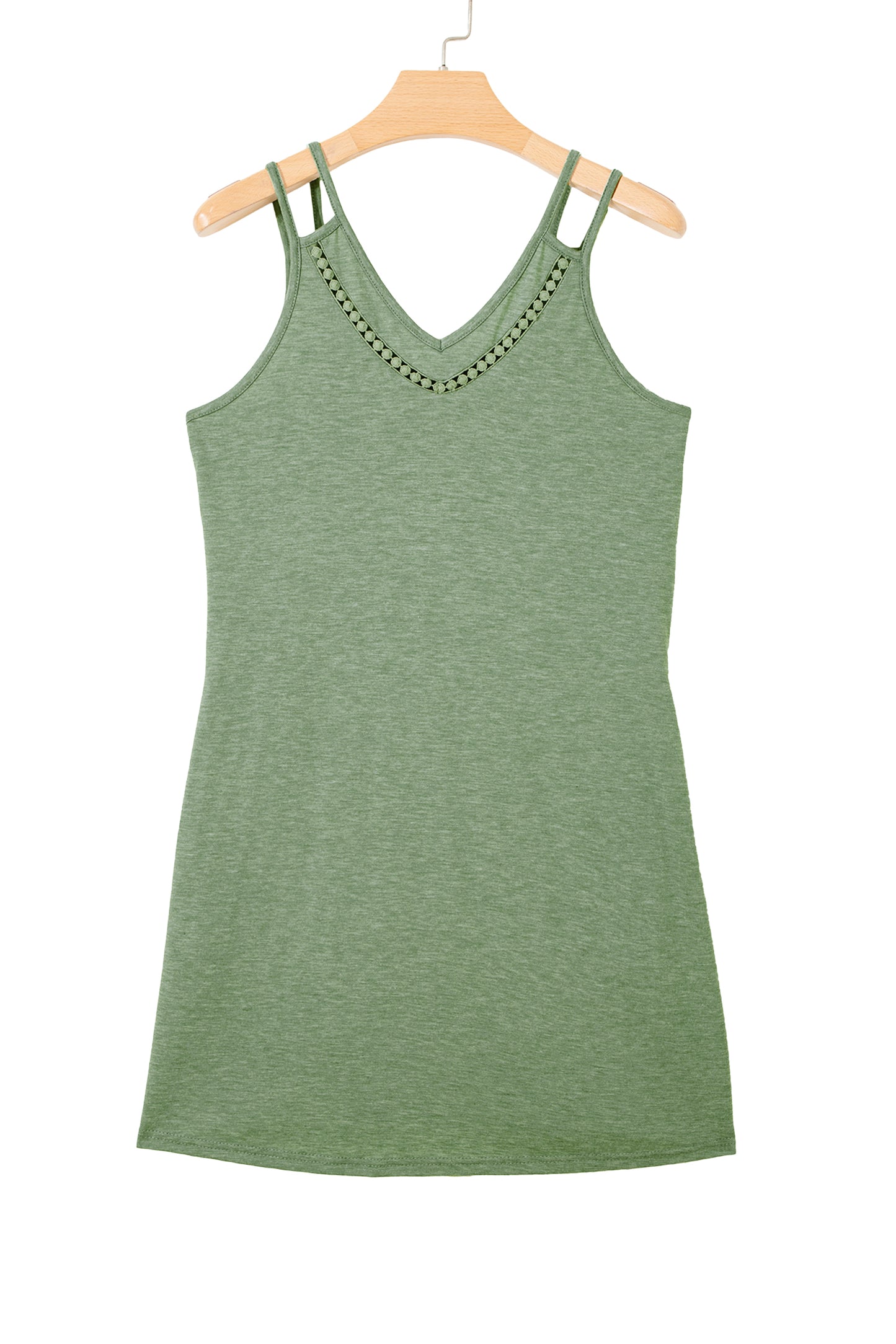 Solid Lace Trim V-Neck Sleeveless Mini Dress