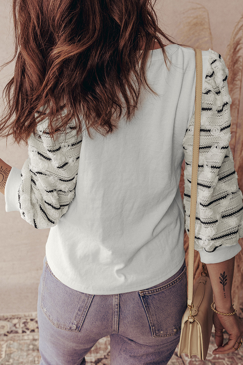 Stripe Patchwork Buttoned V-Neck Ribbed Knit Top