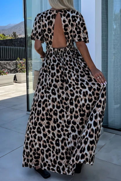 Leopard Open Back Maxi Dress