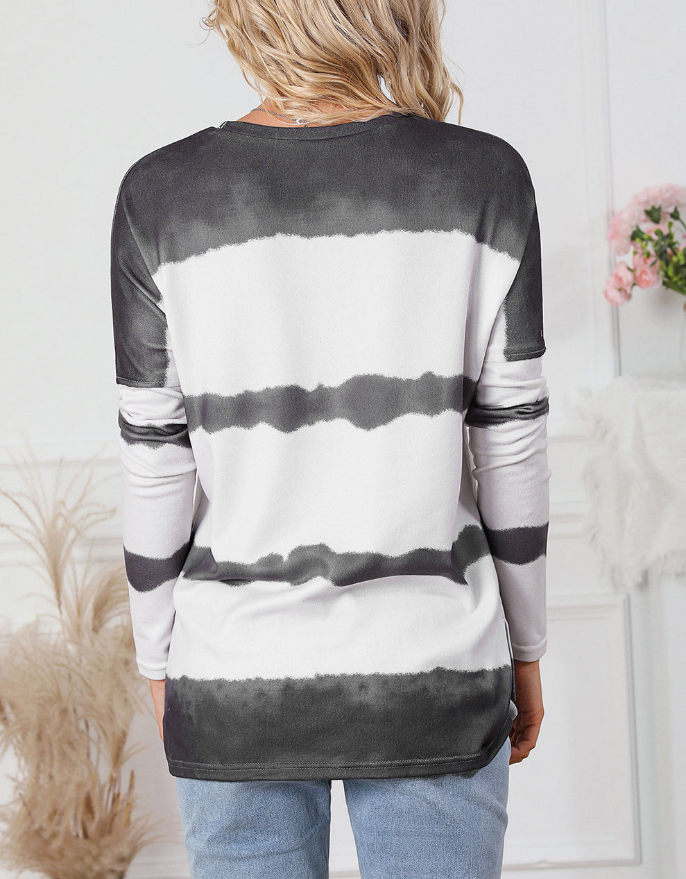 Tie-Dye Stripe Long Sleeve Top