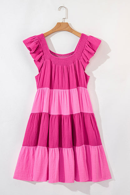 Colorblock Ruffle Tiered Mini Dress