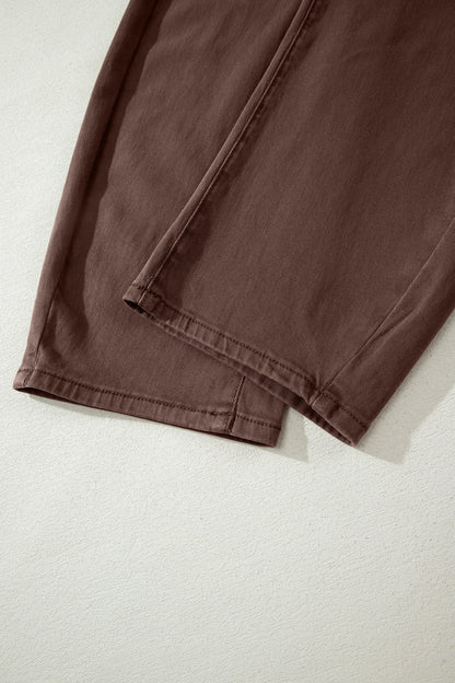 Solid Denim Patch Pocket Barrel Leg Jeans