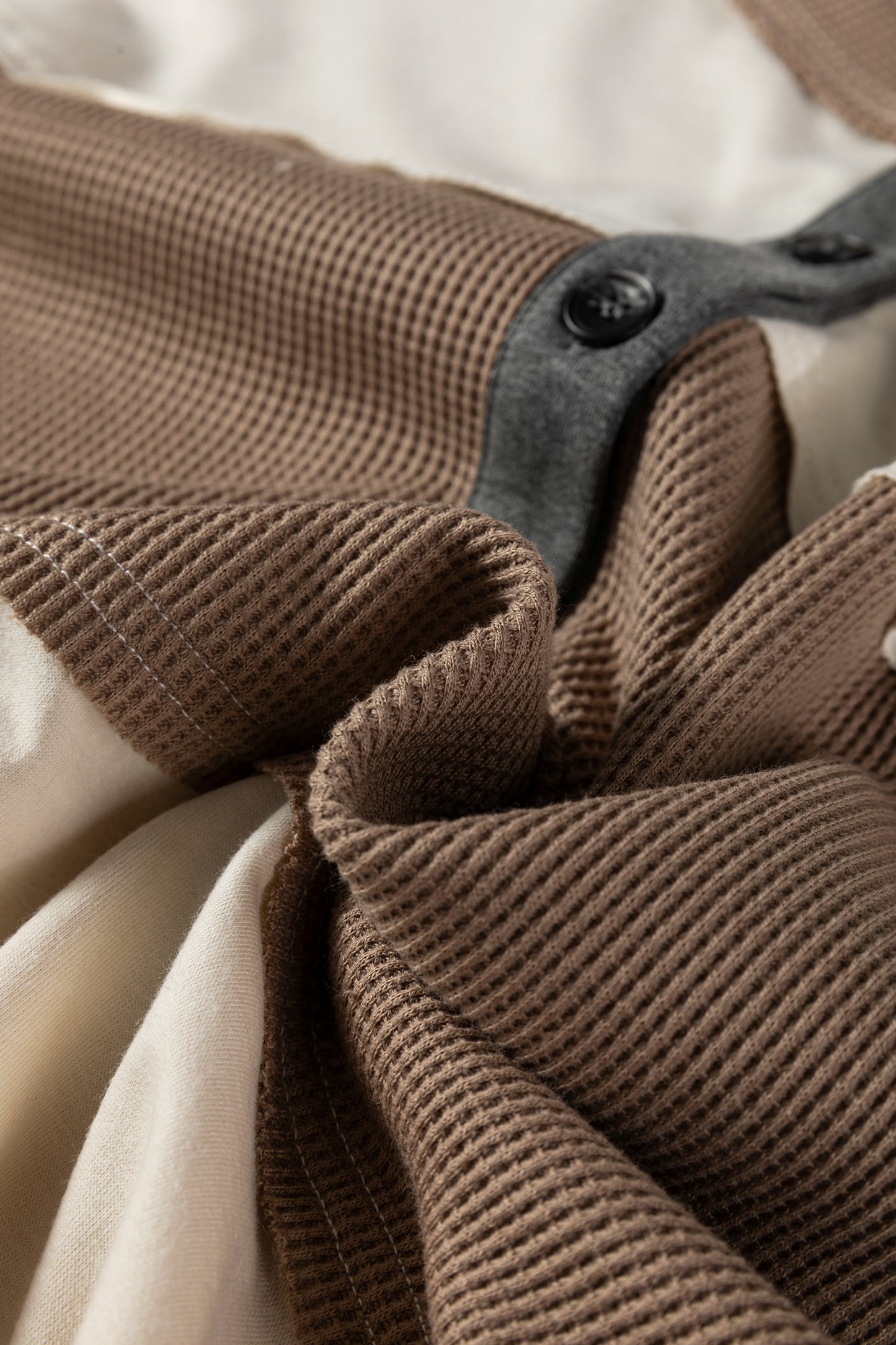 Plus Size Colorblock Waffle Knit Patchwork Half-Button Top