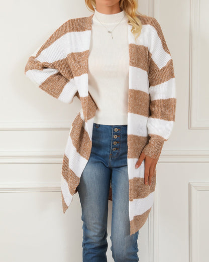 Stripe Balloon Sleeve Duster Cardigan