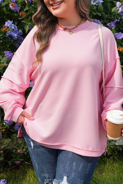 Plus Size Solid Ribbed Drop Shoulder Top