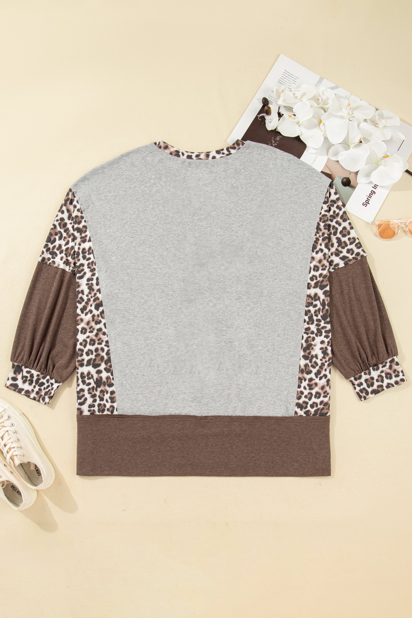 Plus Size Leopard Patchwork Dolman Sleeve Sweatshirt